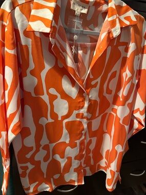 Before You Orange & White Abstract Button-Down Shirt